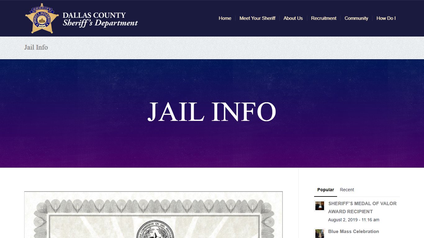 Jail Info – Sheriff Department - Dallas County